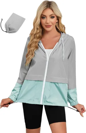Zando Packable Rain Jacket Women Lightweight Raincoat Hood Women's Raincoats with Pocket Out Windbreaker Jacket Waterproof