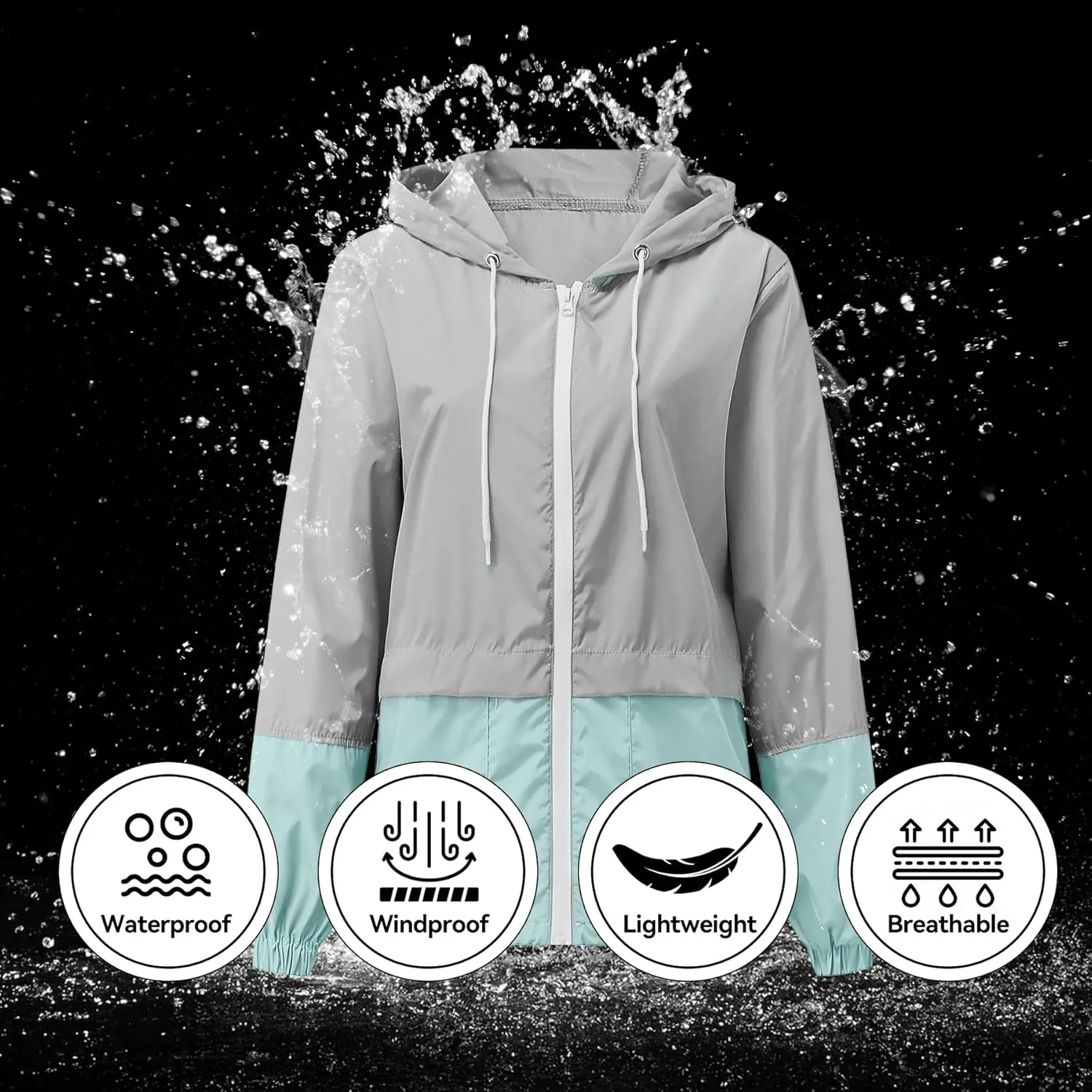 Zando Packable Rain Jacket Women Lightweight Raincoat Hood Women's Raincoats with Pocket Out Windbreaker Jacket Waterproof