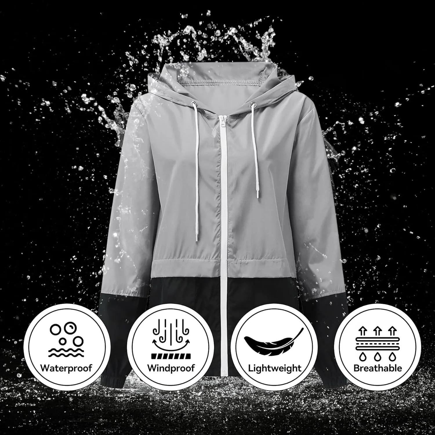 Zando Packable Rain Jacket Women Lightweight Raincoat Hood Women's Raincoats with Pocket Out Windbreaker Jacket Waterproof