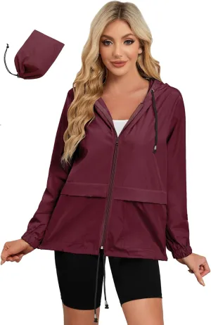 Zando Packable Rain Jacket Women Rain Coat Lightweight Womens Rain Jackets Waterproof with Hood Raincoat for Women Wind Breaker Jacket Womens Golf Raincoats Women Breathable Jacket Women Wine XL