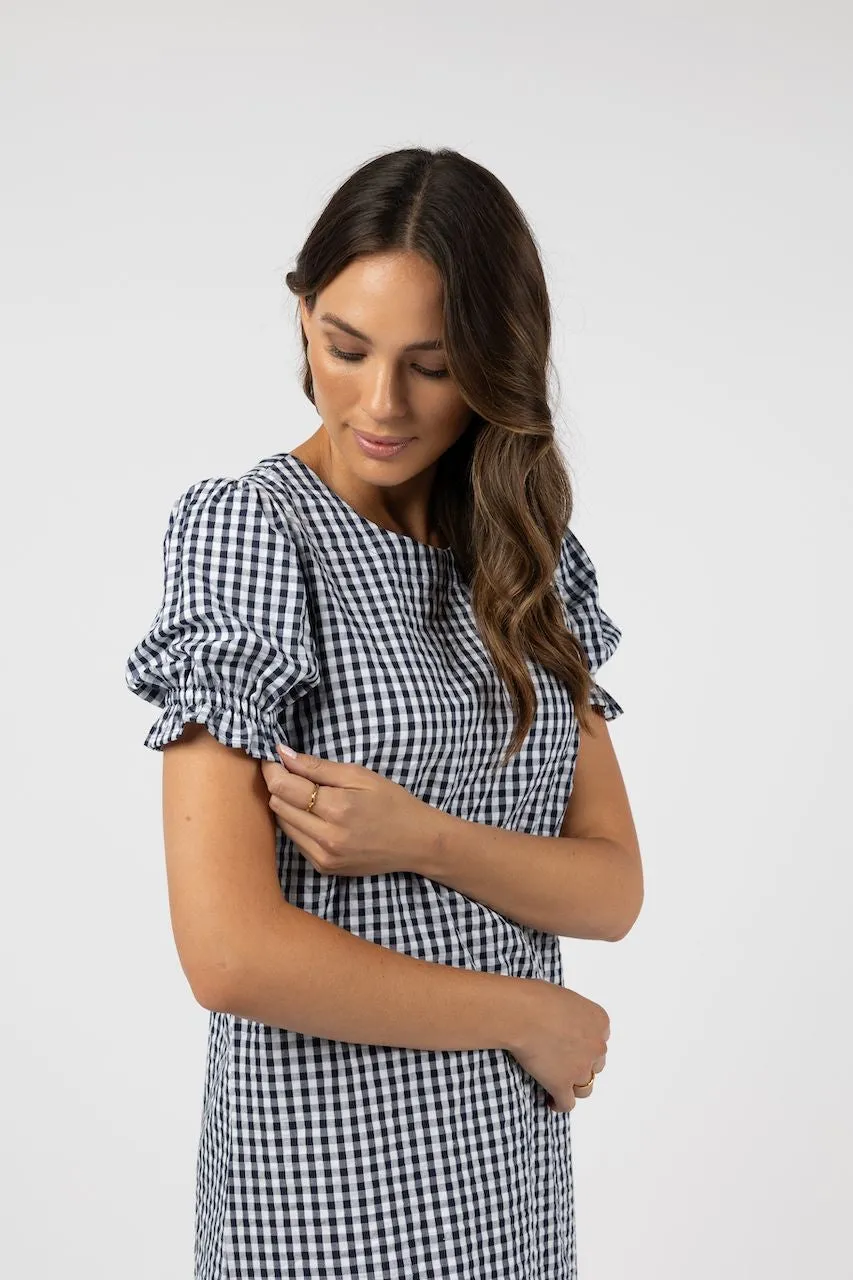 Zeta Shift Dress - Midnight / White Gingham