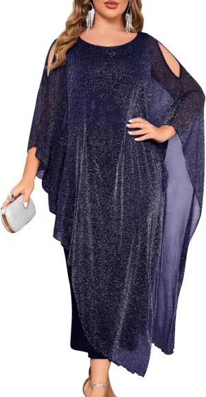 ZOMVA Plus Size Elegant Formal Dress Long Cape Overlay Wedding Guest Formal Cocktail Mother of Bride Outfit