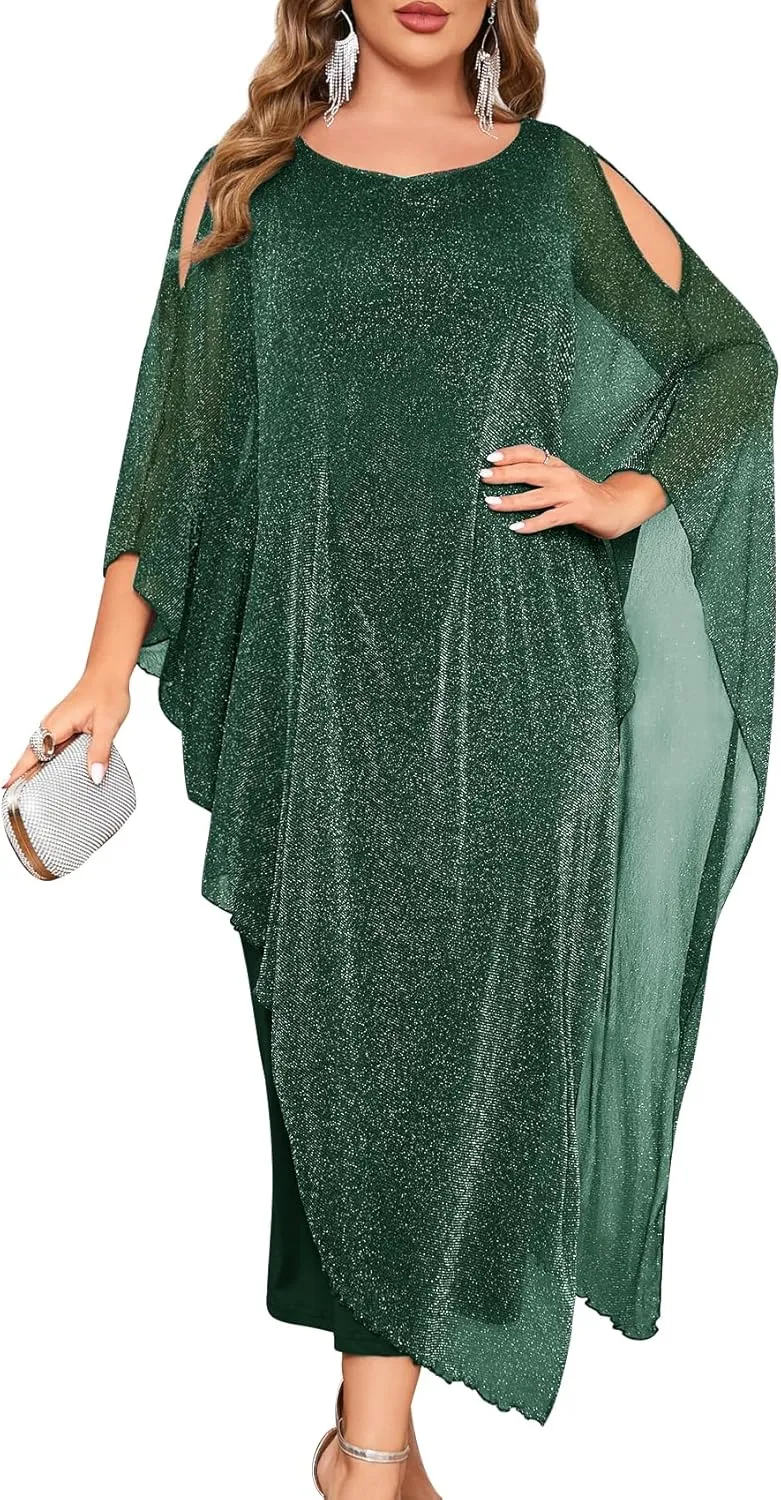 ZOMVA Plus Size Elegant Formal Dress Long Cape Overlay Wedding Guest Formal Cocktail Mother of Bride Outfit