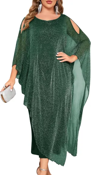 ZOMVA Plus Size Elegant Formal Dress Long Cape Overlay Wedding Guest Formal Cocktail Mother of Bride Outfit