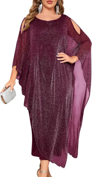 ZOMVA Plus Size Elegant Formal Dress Long Cape Overlay Wedding Guest Formal Cocktail Mother of Bride Outfit