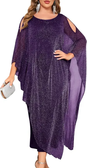 ZOMVA Plus Size Elegant Formal Dress Long Cape Overlay Wedding Guest Formal Cocktail Mother of Bride Outfit